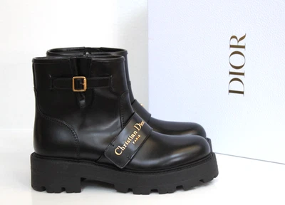 Talla 7/37.5 Christian Dior D-Quest Negro Cuero Logo Motociclista Bota Corta Zapatos Foto 1 de 4