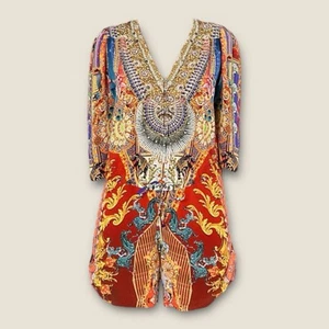 Camilla Playsuit Ringleader 1 AU 8 US 4 Silk Embellished Boho Romper Festival - Picture 1 of 17