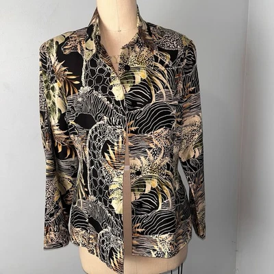 Chaqueta Top Silkland 100% Seda Selva Safari Animal Cebra Carrera Ligera Talla 10 Foto 1 de 4