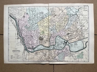 Antique city map / plan of Bristol England G W Bacon 1895 - Image 1 of 4