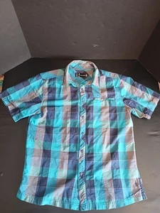 Smartwool Button Up Shirt Plaid Short Sleeve Blue Mens M Merino Wool Blend - Picture 1 of 17