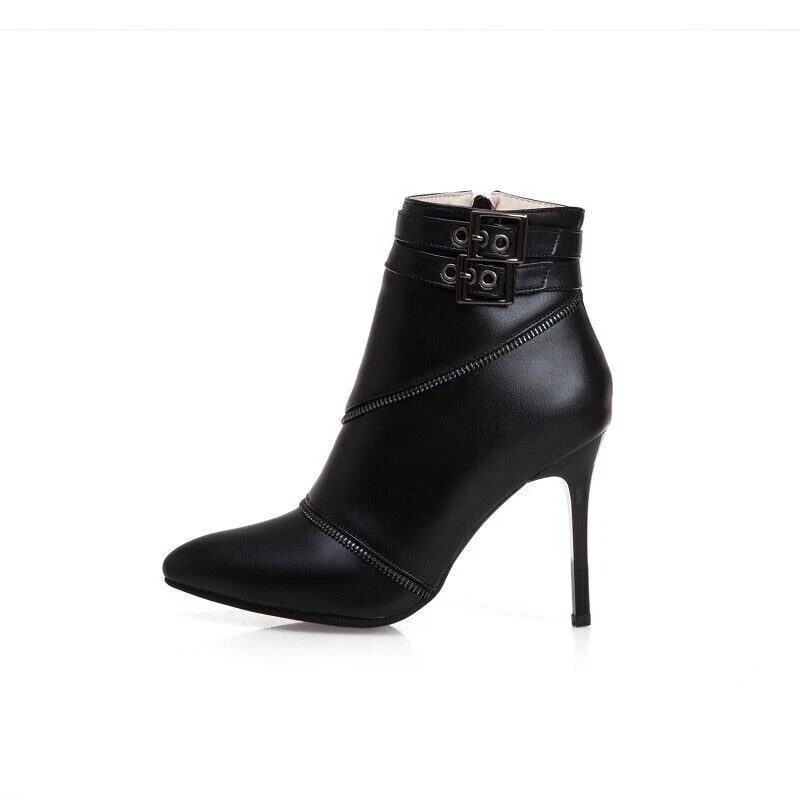 Scarpe donna stivaletti in pelle sintetica tacco alto zip fibbia - Immagine 1 di 4