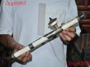 Sammeln China Tibetische Silber Drache Statue Rauchen Werkzeug Pfeife Smoking Gun Statue - Bild 1 von 10