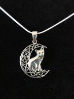 Cat On Moon Katze Anhänger Silber Gothic Schmuck - NEU