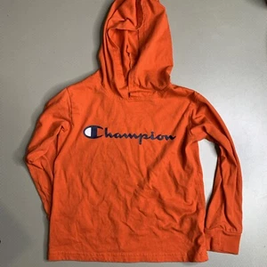 Champion Longsleeve Hooded T Shirt Nice Quality Logo Spell Out Size 5 - Picture 1 of 7