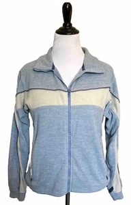 VTG 90s Columbia Womens Fleece Jacket Size M Blue Cream Purple Striped Zip Up - Picture 1 of 5