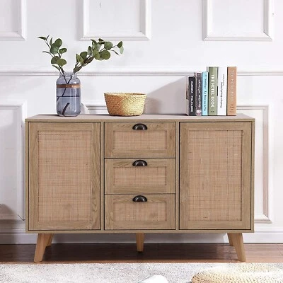 Cabinet Buffet Sideboard Rattan Storage Cabinet with Drawers Console Table Brown - Image 1 of 4