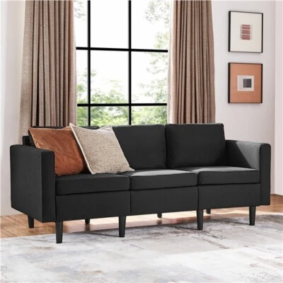 UKSURPLUS365 3-Seater Sofa 189CM For Living Room Fabric Upholstered Couch, Black