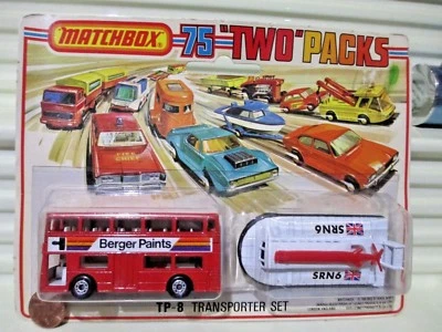 Lesney Matchbox 1976 TP-8 BERGER PAINTS Bus + HOVERCRAFT Two Pack Nu in BublPak - Image 1 of 4