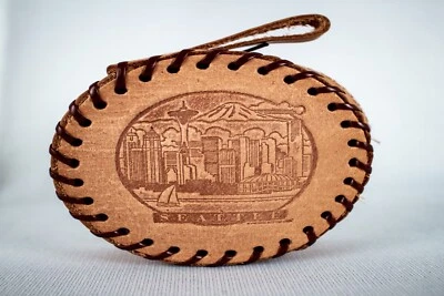 Nuevo Monedero Seattle Washington Seattle Space Needle Cuero Beige Cremallera Redonda Foto 1 de 4