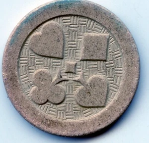 Antique Poker Chip: Embossed Four Suits White - Picture 1 of 2