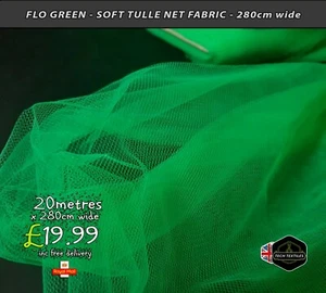 FLO/NEON GREEN - SOFT TULLE NET FABRIC -  COSTUMES & EVENTS - 280cm extra wide - Picture 1 of 2