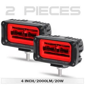 2X 4" LED Work Light Bar Spot Pods Red Halo DRL Fog Lamp Offroad Driving Truck - Picture 1 of 12