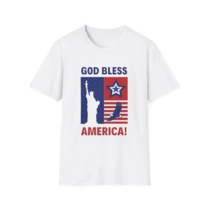 God Bless America USA Patriotic Unisex Softstyle T-Shirt - Picture 1 of 25