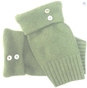 FINGERLESS GLOVES GREEN CASHMERE LAMBSWOOL S M L SMALL MEDIUM LARGE OS CUFFS - Picture 1 of 2