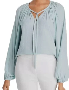 Tahari pastell babyblau Oversize Bauern Bindekragen Tunika Top Gr. S bescheiden Prärie - Bild 1 von 12