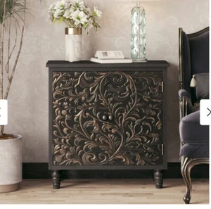 CozayH 2 Door Farmhouse Storage Cabinet with Distressed Flower Motif Z02053 - Picture 1 of 2