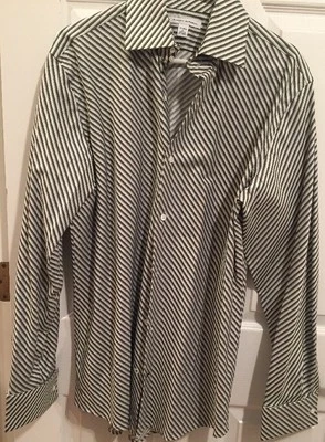 Camisa de vestir Banana Republic manga larga con botones verde oscuro a rayas Lg 16-16,5 Foto 1 de 4