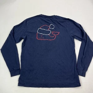 Vineyard Vines Christmas Santa Whale Long Sleeve Shirt Blue Size XS - Picture 1 of 4