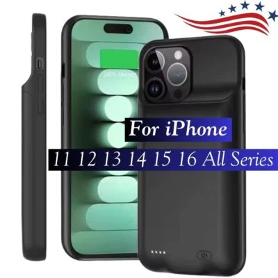 For iPhone 16 15 14 13 12 11 Pro Max Battery Charger Power Bank Charging Case - Image 1 of 4