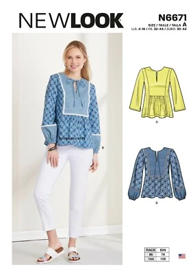 6671 MISSES' TOPS WITH PRINCESS SEAM & TRIM Sewing Pattern NEW LOOK Sizes 4 - 16 - Image 1 of 4