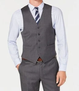 Michael Kors Men's Gray Fit Button Wool Check Suit Vest Waistcoat Size 43S - Picture 1 of 2