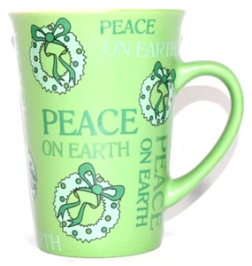 VTG Cup Mug Coffee Tea Mulberry Home Collection "Peace on Earth" Christmas Green - Picture 1 of 10