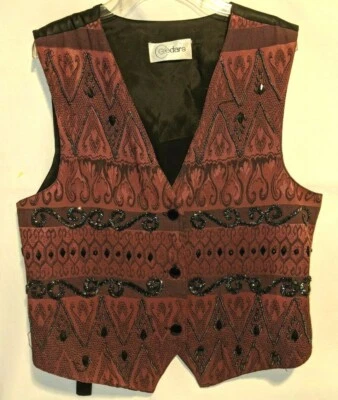 Vintage Mens CEDARS Burgundy Beaded VEST Sz L - Image 1 of 4
