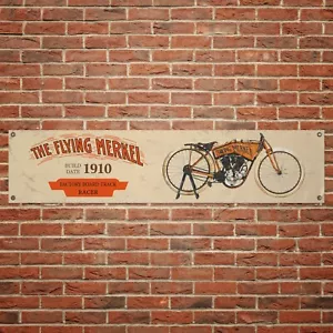 The Flying Merkel Banner Garage Officina Insegna PVC Esposizione Moto - Foto 1 di 3
