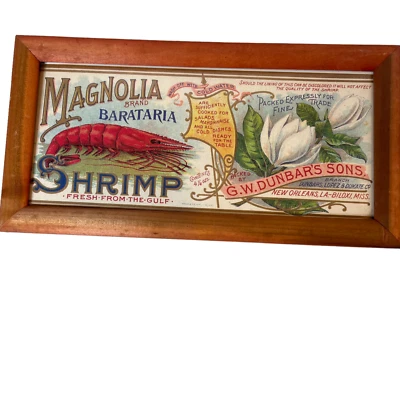 Magnolia Brand Shrimp Label Reproduction Framed Oversize Postcard New Orleans - Image 1 of 4