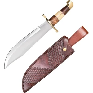 Bowiemesser einfach mit Knochen- und Holzgriff in Lederscheide - Picture 1 of 4