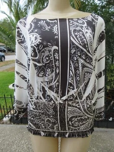 Simply Irresistible Black White Paisley Batwing Top XL Stretchy Smocked Hem Boho - Picture 1 of 6