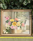 VINTAGE FLORAL OIL ON CANVAS PAINTING ART SIGNED,  SHABBY CHIC 25