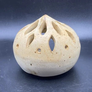 Art Pottery Fairy Light Candle Holder Reticulated Artist Signed - Picture 1 of 9
