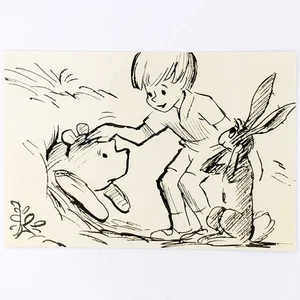Winnie the Pooh Postcard Christopher Robin Rabbit Hole House Disney Clearance - Picture 1 of 2