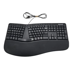 Microsoft Model 1878 Wired USB 2.0 Ergonomic Keyboard Black Office Comfort - Picture 1 of 10