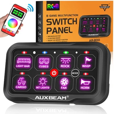 Auxbeam 6/8/12 Gang Switch Panel RGB LED Switch Pod Control Box Relay System Kit - Image 1 of 4