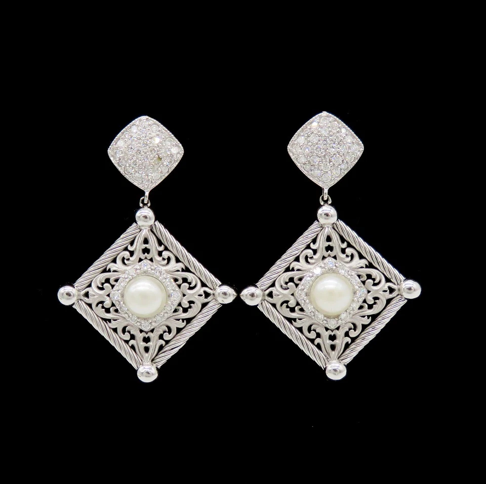 Deslumbrantes aretes de filigrana con gota de diamantes Philipe Charriol de oro blanco de 18 k ~ 0,40 quilates Foto 1 de 1
