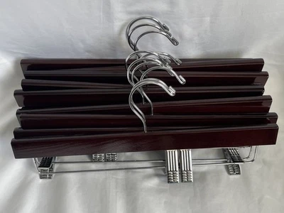 Wooden Brown/silver Hangers For Pants 10 Pack New - Image 1 of 4