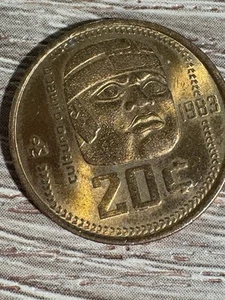 1983 20 Centavos Moneda Mexico Coin KM# 491 Olmec Design With DC Errors - Picture 1 of 11