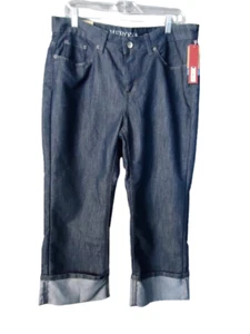 Pantalones de mezclilla Merona Crop tiro alto pierna ancha puños talla 14R ajuste 1 azul oscuro - Imagen 1 de 9