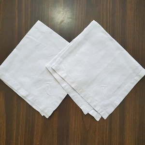 Servilletas de Tela 2 Borde Cortado Lino Blanco 12" Monograma "T" De Colección Defecto Country - Imagen 1 de 6