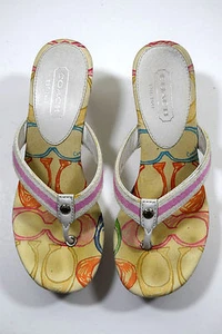 Coach Women's Watercolor Print Wedge Flip Flops Sandals 5.5 M - Picture 1 of 10