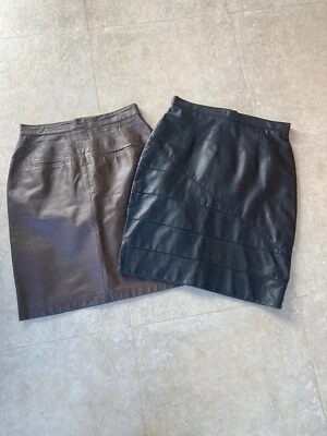 Vintage Y2K Lot Of 2 Lined Leather Midi Skirts in Black & Brown Size M (6-8) EUC - Image 1 of 4