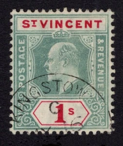 ST VINCENT 1904-11 1s VERDE Y CARMÍN, SG 90b, BIEN USADO, CAT. 70€ - Imagen 1 de 2