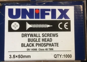 UNIFIX TROCKENBAUSCHRAUBEN BUGLE HEAD SCHWARZ PHOSPHAT STCK1000 3,5x50mm - Bild 1 von 1
