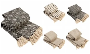 Soft Recycled Comfortable 100% Cotton Lightweight Moroccan Sofa Bed Chair Throw - Picture 1 of 32