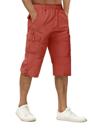 Mens Casual Twill 3/4 Length Pants Cargo Work Shorts Outdoor Hiking Cotton Pants - Image 1 of 4