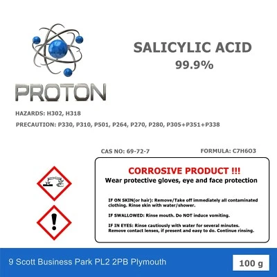 PROTON 100g SALICYLIC ACID 99.9% Skin*Cosmetics*Creams,Peels,Soap Making FREE Postage