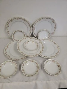 MZ HABSBURG CHINA AUSTRIA Pink Flowers 11 pcs Dinner Plates- Fruit Bowls - Picture 1 of 12